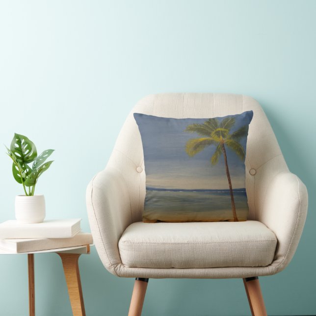 Coussin Palmier solitaire sur la plage, par Gary Poling (Chaise)