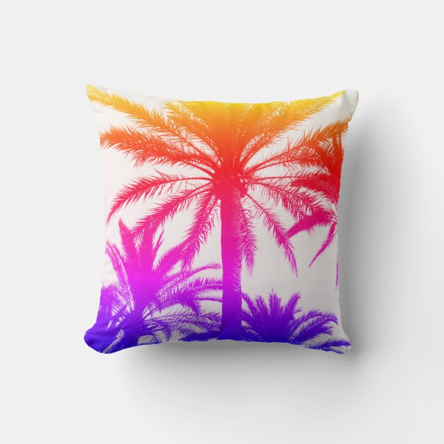 Coussin palmier tiki coucher de soleil rose orange violet (Recto)