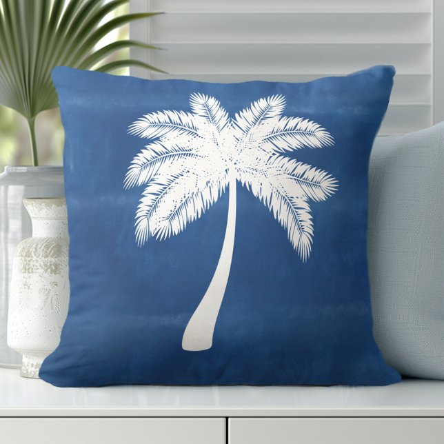 Coussin Palmier tropical bleu blanc (Transform Your Room with Coastal Throw Pillows.)