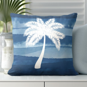 Coussin Palmier tropical bleu blanc