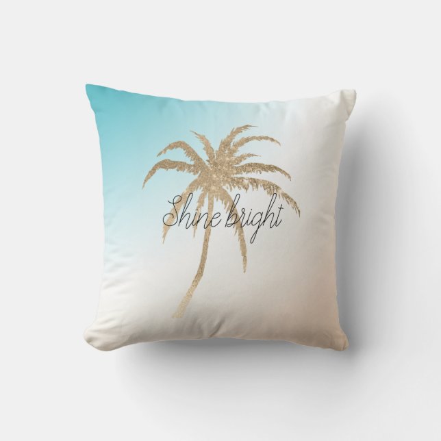 Coussin  Palmier tropical d'or Aqua Peach           (Recto)