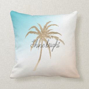 Coussin  Palmier tropical d'or Aqua Peach