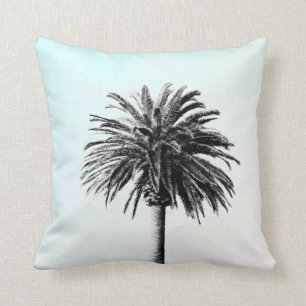 Coussin Palmier Tropical Elégant Bleu Noir Blanc