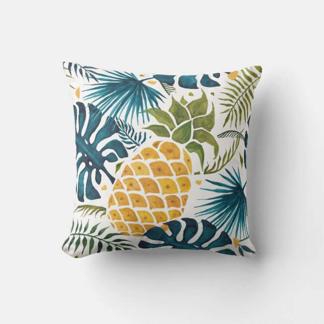 Coussin Palmier tropical feuille vert ananas blanc (Recto)