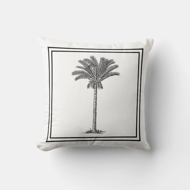 Coussin Palmier Tropical moderne élégant Noir Blanc (Recto)