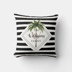 Coussin Palmier Tropical Moderne Monogramme Noir Et Blanc