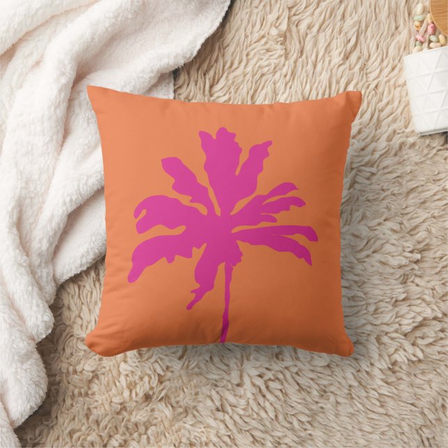 Coussin Palmier tropical moderne orange et rose chaud (Couverture)