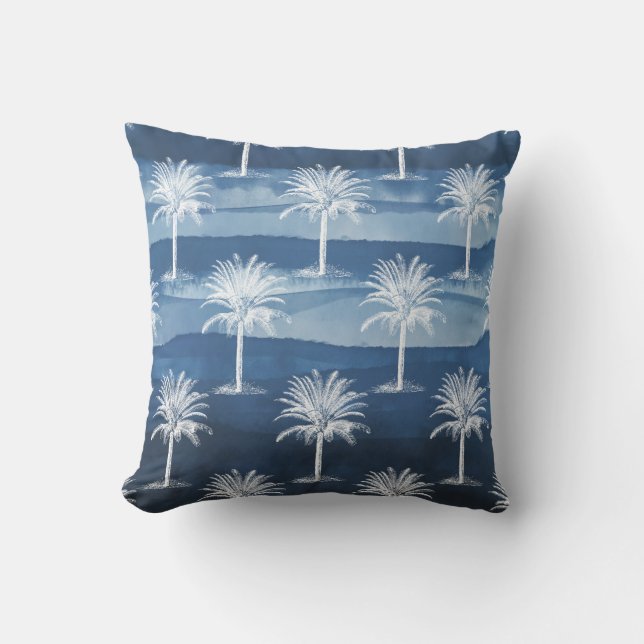 Coussin Palmier tropical Motif blanc bleu (Recto)