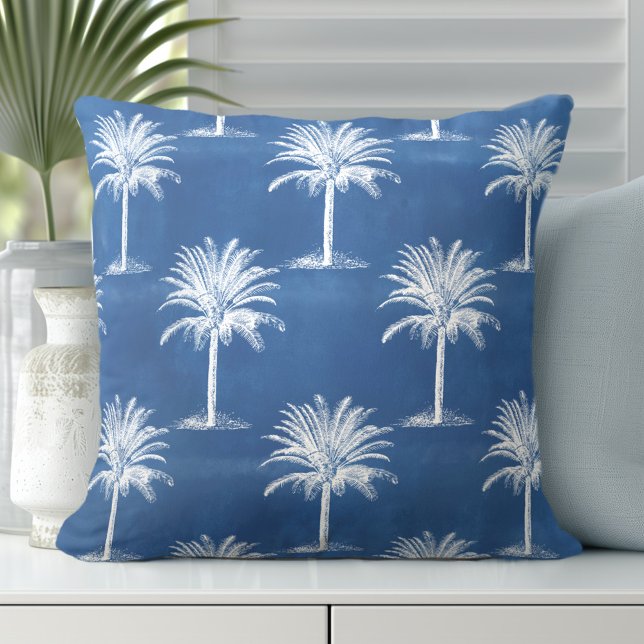 Coussin Palmier Tropical Motif Blanc Bleu Jeu d'oreiller (Discover Gorgeous Coastal Throw Pillows by Totally Coast.)