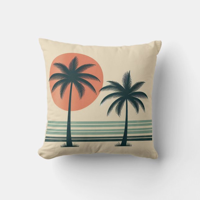 Coussin Palmier tropical rétro/vintage (Recto)