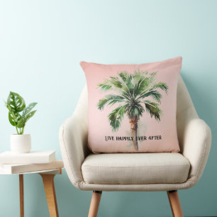 Coussin Palmier Tropical Rose-Brut