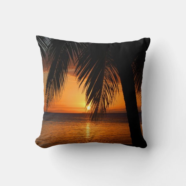 Coussin Palmier tropical sur l'île au coucher du soleil d' (Recto)