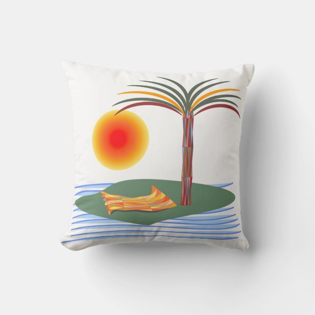 Coussin Palmier tropicale, soleil et vagues (Recto)