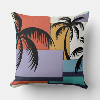 Coussin Palmier tropicaux sur fond géométrique de coucher