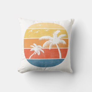Coussin Palmiers à coucher de soleil rétros