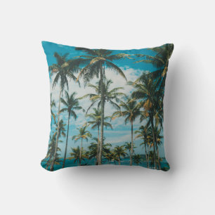 Coussin Palmiers au-dessus de l'océan, toniques vintages e