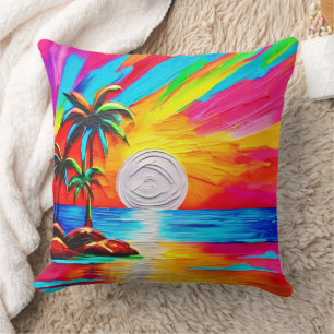 Coussin Palmiers et peinture au soleil couchant