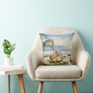 Coussin Palmiers et rochers, baie de Rio,