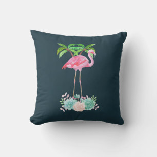 Coussin Palmiers Flamants roses roses et succulents florau