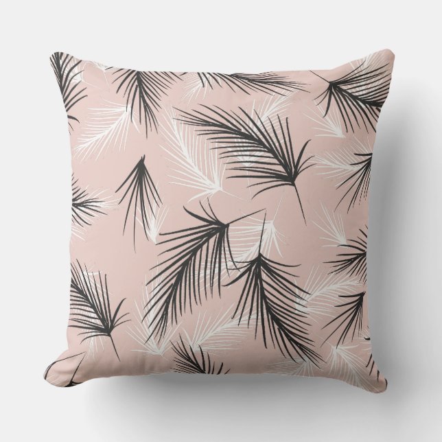 Coussin Palmiers Noir Blanc Tons Terreux Rose (Recto)
