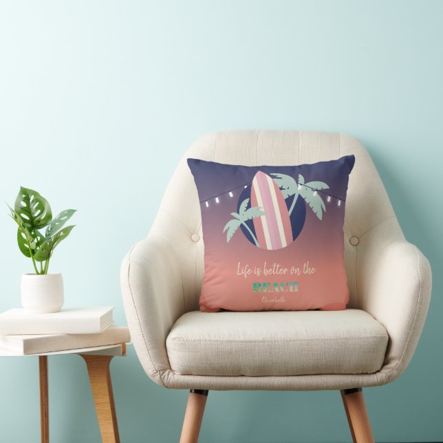 Coussin Palmiers,Planche de Surf,Lumières de plage (Chaise)