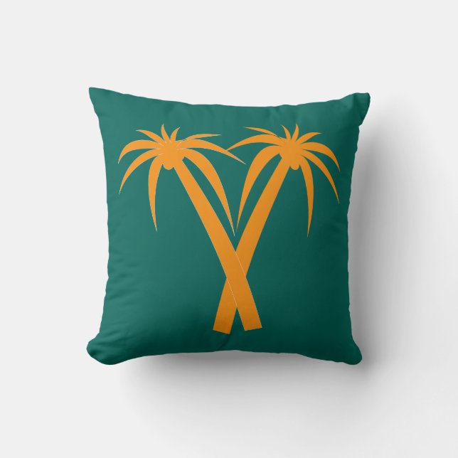 Coussin Palmiers rétro tropical oranger (Recto)