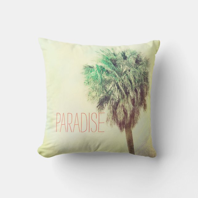 Coussin palmiers tropicaux, citations paradis (Recto)
