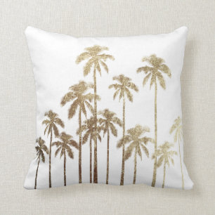 Coussin Palmiers tropicaux d'or fascinant sur le blanc