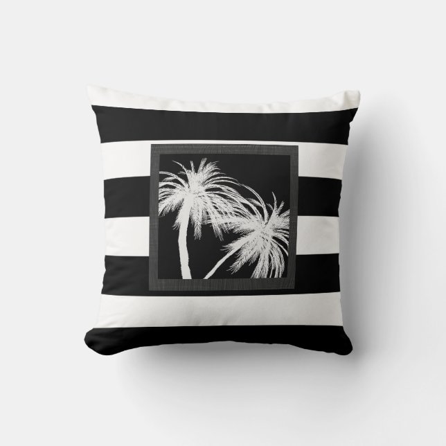 Coussin Palmiers tropicaux Noir & Blanc Moderne Chic (Recto)