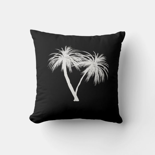 Coussin Palmiers tropicaux Noir & Blanc Moderne Chic (Recto)