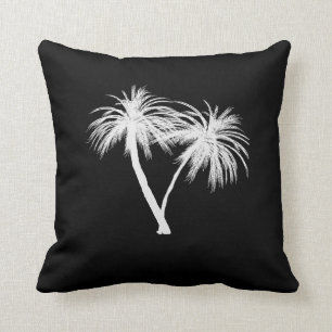 Coussin Palmiers tropicaux Noir & Blanc Moderne Chic