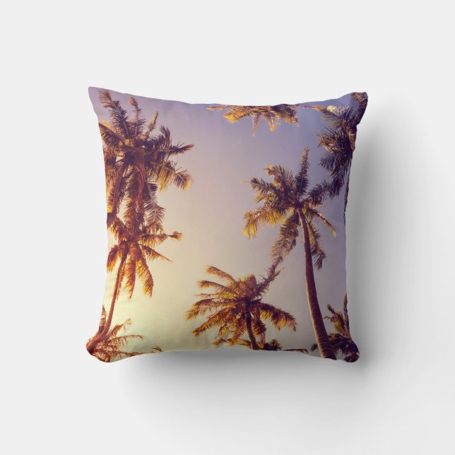 Coussin Palmiers vintages Ciel bleu (Recto)