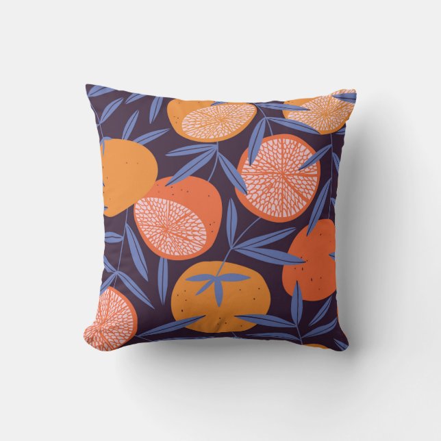 Coussin Pamplemousse Vintage, Motif de fruits tropicaux. (Recto)