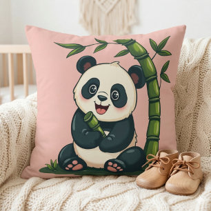 Coussin Panda Adorable Enlaçant du Bambou, Jolie Illustrat