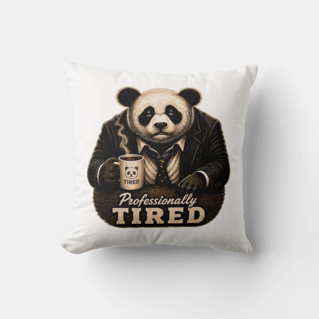 Coussin Panda amateur de café professionnellement fatigué (Recto)