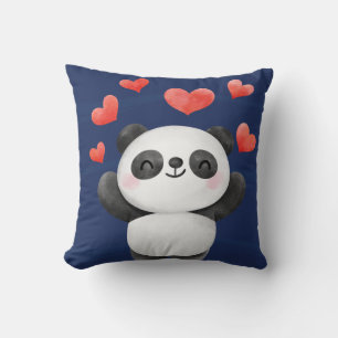 Coussin Panda aquarelle adorable avec coeurs pour enfants