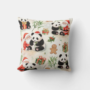 Coussin Panda aquarelle Noël Fêtes