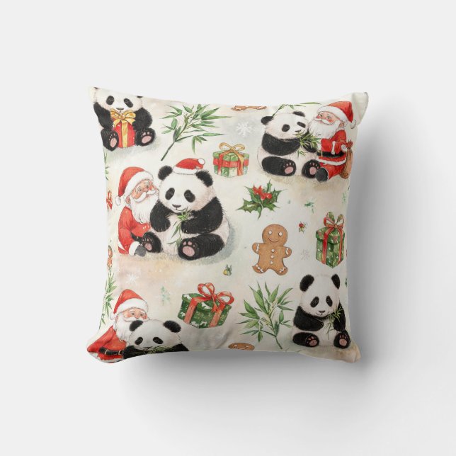 Coussin Panda aquarelle Noël Fêtes (Recto)