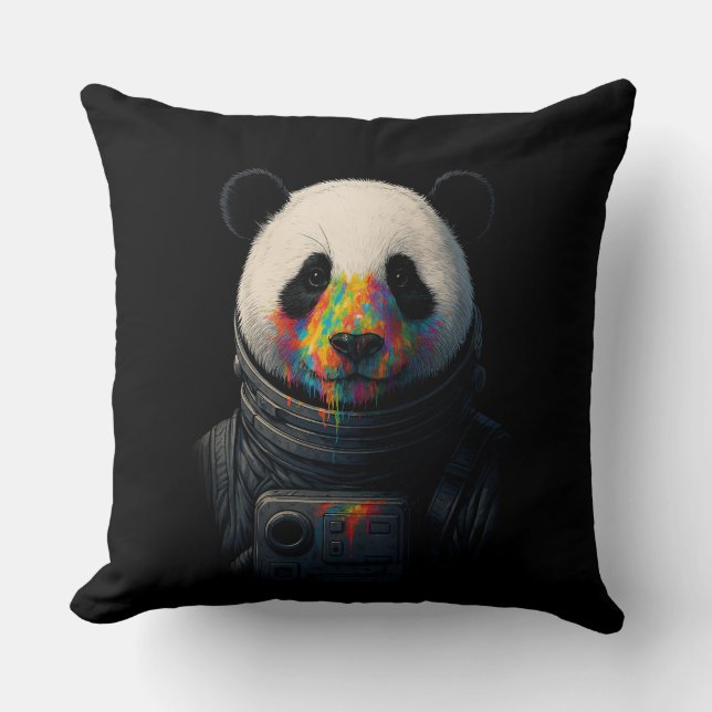 Coussin Panda astronaute avec éclaboussure de peinture néo (Recto)