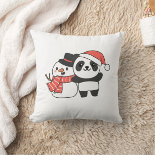 Coussin Panda Avec Snowman En Hiver Pour Noël
