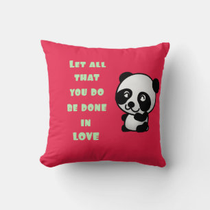 Coussin Panda avec une citation d'amour inspirationnelle