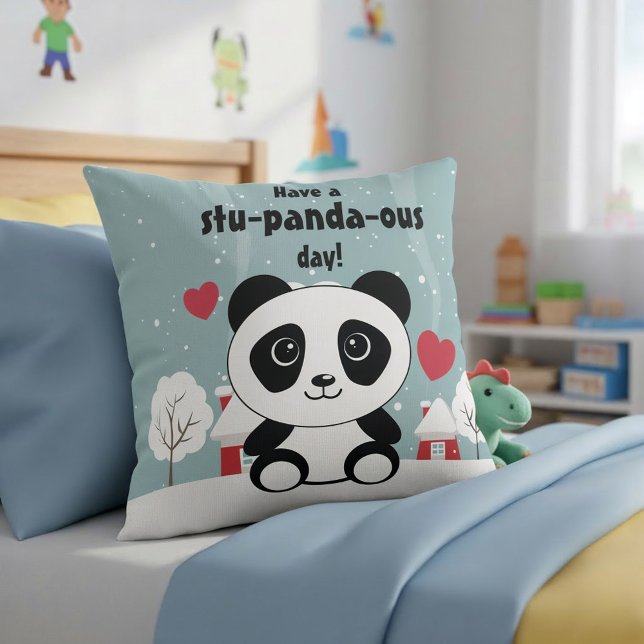 Coussin Panda Bébé Cute En Hiver Gris Neige (Créateur téléchargé)