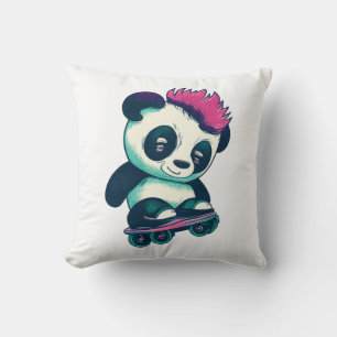 Coussin Panda bébé mignonne avec mohawk Panda de patinag