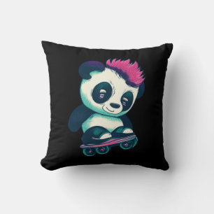 Coussin Panda bébé mignonne avec mohawk Panda de patinag