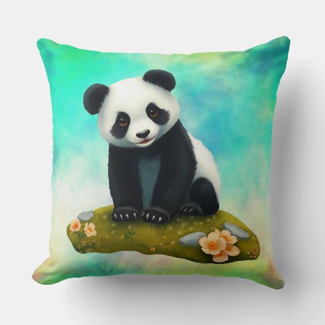 Coussin Panda bébé sentant les fleurs Jeter l'oreiller (Recto)