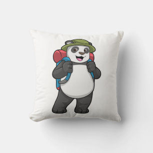 Coussin Panda comme randonneur avec sac à dos