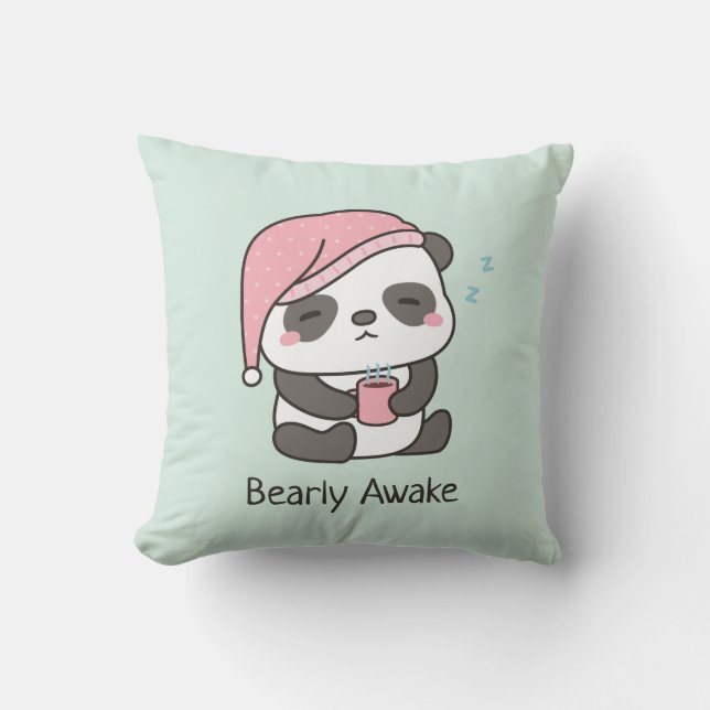 Coussin Panda couché mignon Bearly Awake Pun lancer oreill (Recto)