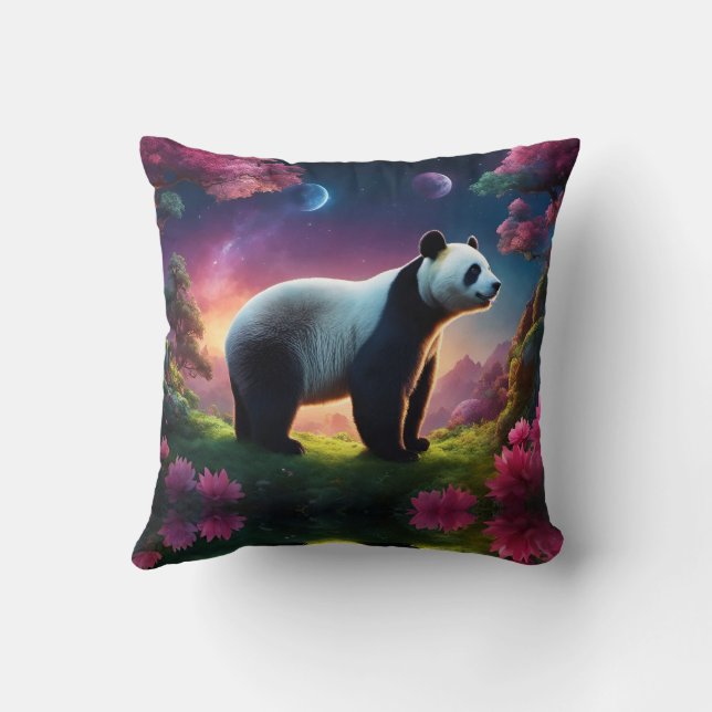 Coussin Panda dans un jardin d'Imaginaires (Verso)