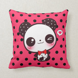 Coussin Panda de Kawaii sur le pois noir