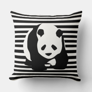 Coussin Panda et rayures noirs et blancs